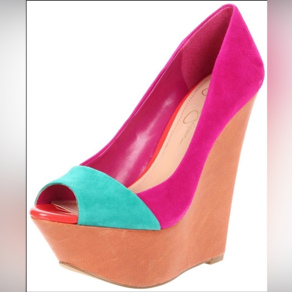 Extremely high Jessica Simpson wedges (suede) come in original box paid $120